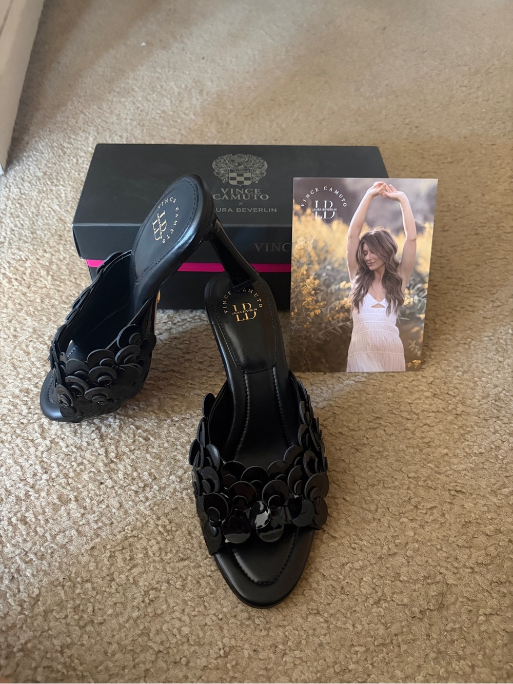 Vince Camuto Black Sequin ‘ROSE’ Heels collab w/ Laura Beverlin NWT SIZE 10